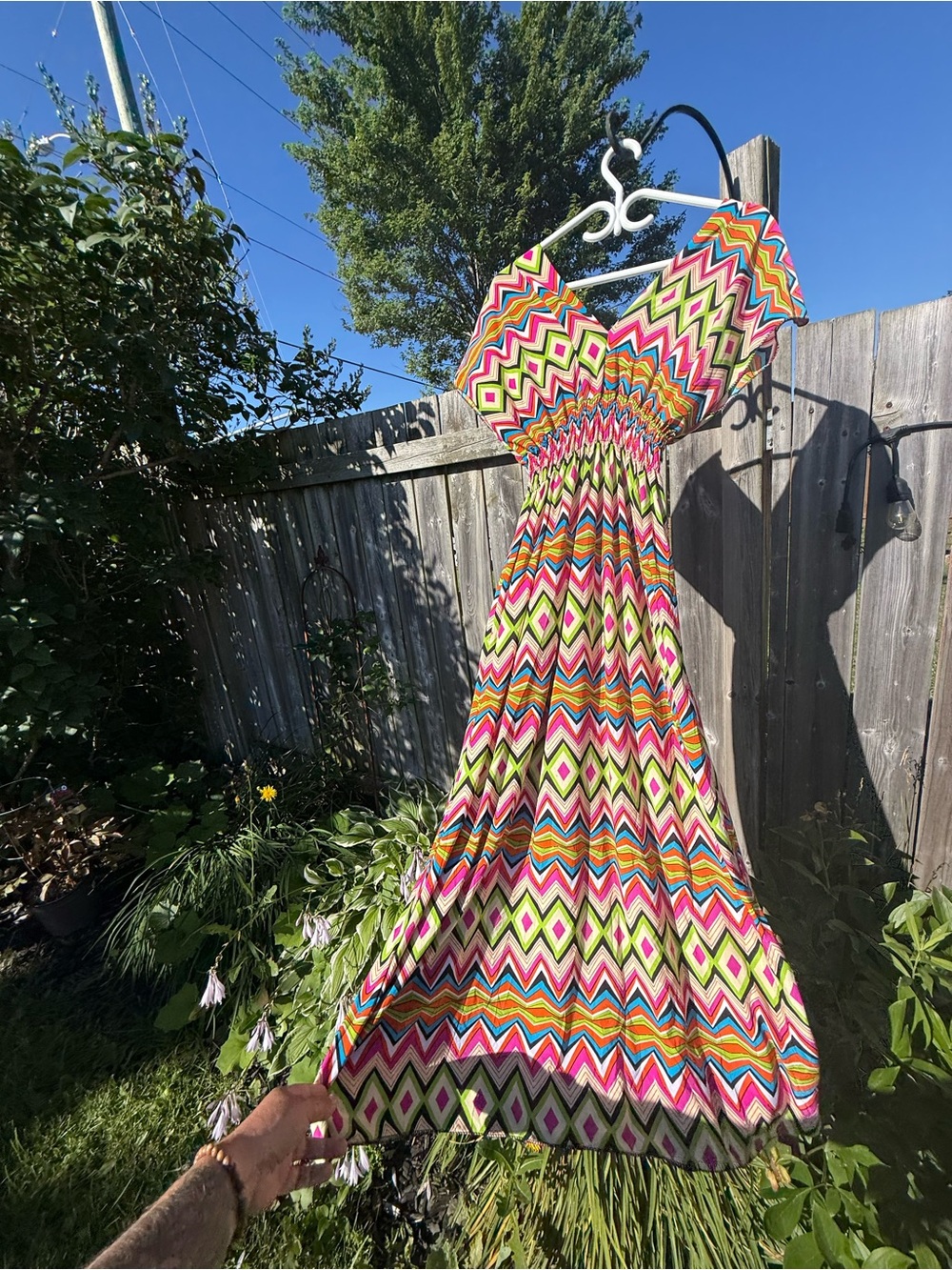 Colorful Chevron Maxi Dress with Smocked Waist